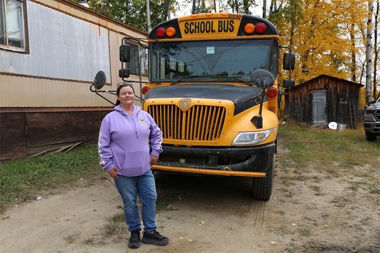 School bus driver Kari Richard uses the Smith Bridge while taking students to school. She lives north of the river and a bridge closure would add lengthy detours to her daily routine. (Madeleine Cummings/CBC)